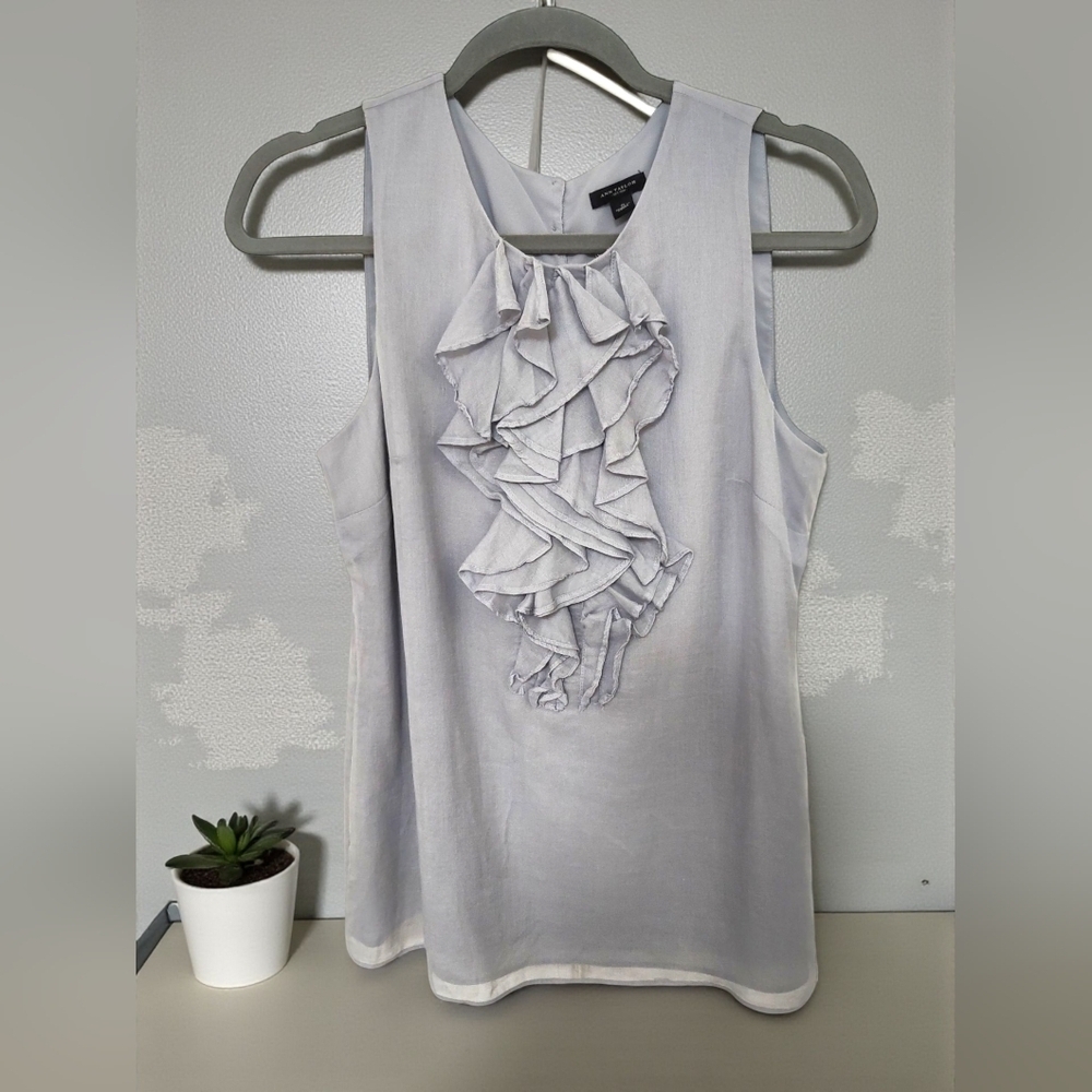 Ann Taylor Cotton/Silk Slate Blue/ Gray Ruffled Women's Top, S